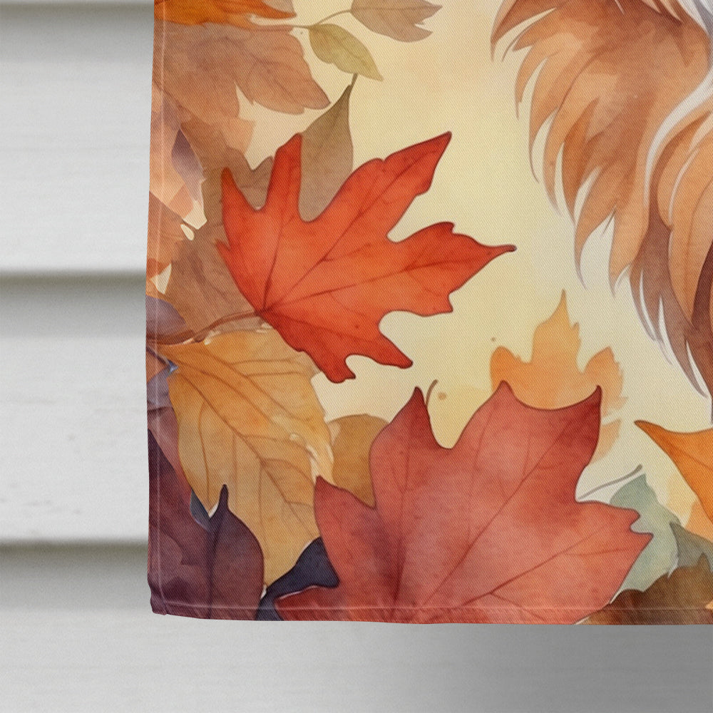 Somali Cat in Fall Leaves House Flag 28x40 Porch Sleeve Pole Decorative Outside Yard Banner Artwork Wall Hanging, Polyester