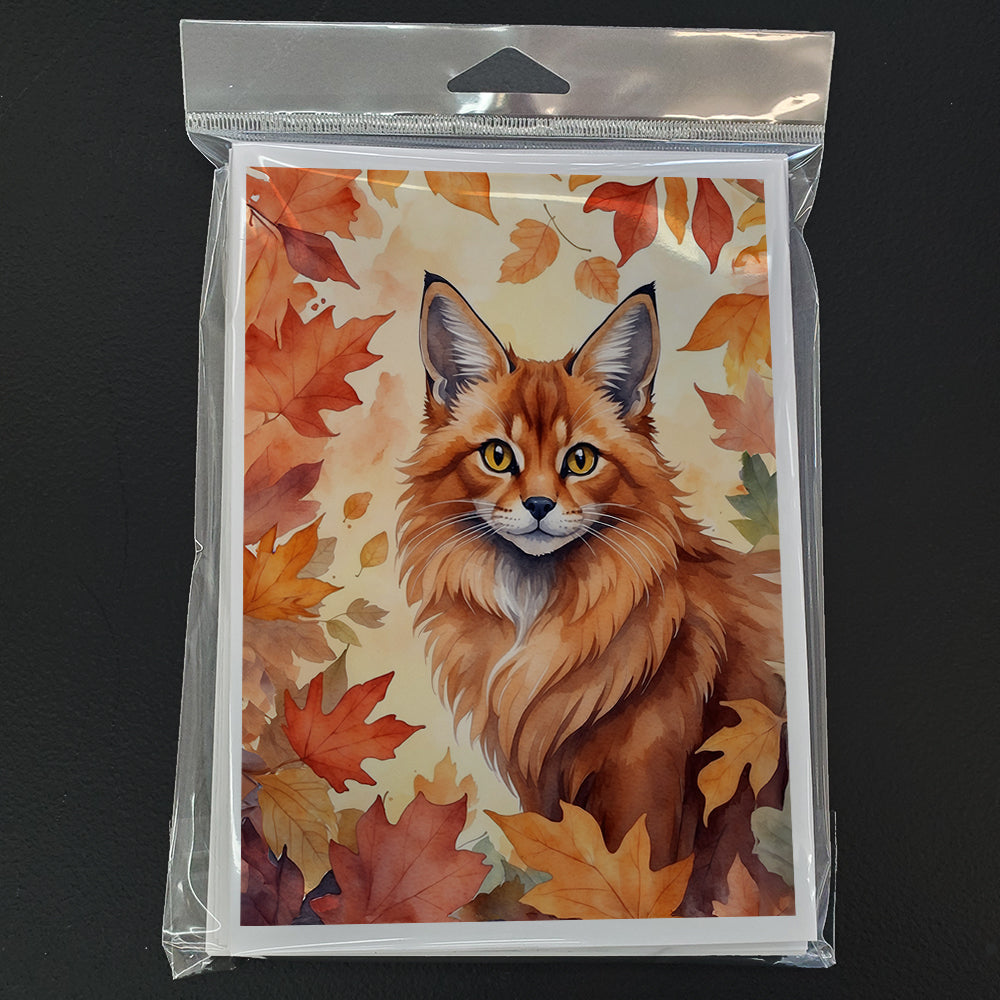 Somali Cat in Fall Leaves Greeting Cards Pack of 8 Blank Cards with Envelopes Whimsical A7 Size 5x7