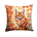Somali Cat in Fall Leaves Decorative Throw Pillow 14x14 Indoor Outdoor Accent Cushion, Fabric Cover with Insert for Sofa, Bed, Porch & Living Room