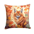 Somali Cat in Fall Leaves Decorative Throw Pillow 18x18 Indoor Outdoor Accent Cushion, Fabric Cover with Insert for Sofa, Bed, Porch & Living Room