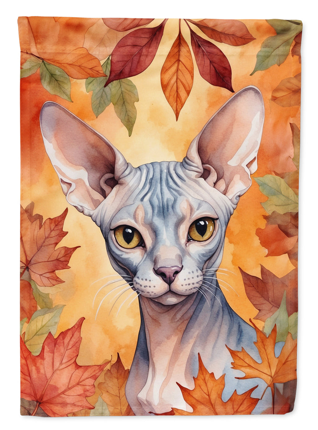 Sphynx Cat in Fall Leaves House Flag 28x40 Porch Sleeve Pole Decorative Outside Yard Banner Artwork Wall Hanging, Polyester