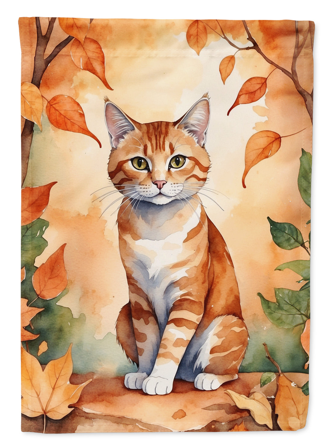 Suphalak Cat in Fall Leaves House Flag 28x40 Porch Sleeve Pole Decorative Outside Yard Banner Artwork Wall Hanging, Polyester