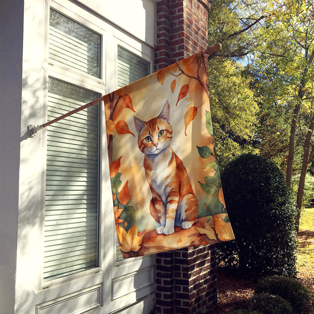 Suphalak Cat in Fall Leaves House Flag 28x40 Porch Sleeve Pole Decorative Outside Yard Banner Artwork Wall Hanging, Polyester