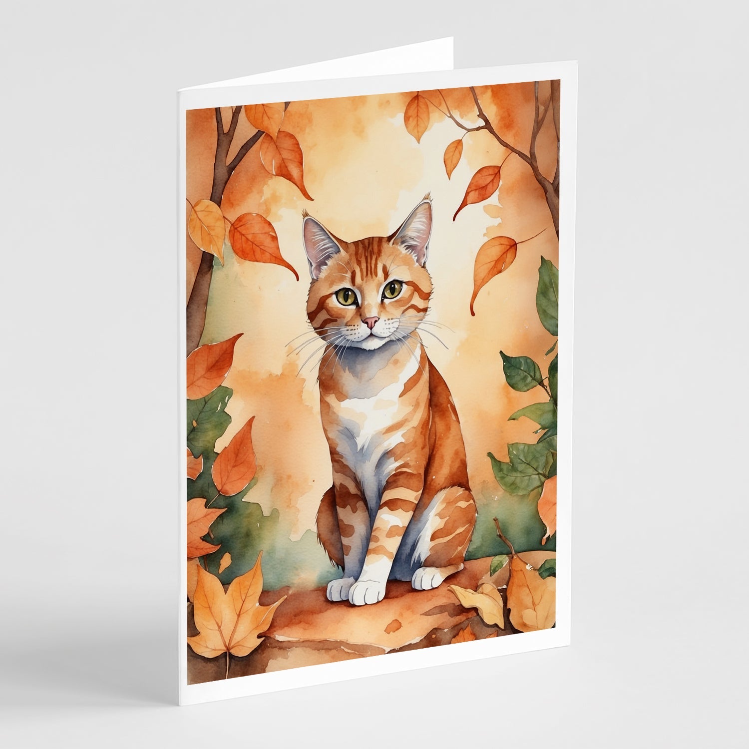 Suphalak Cat in Fall Leaves Greeting Cards Pack of 8 Blank Cards with Envelopes Whimsical A7 Size 5x7