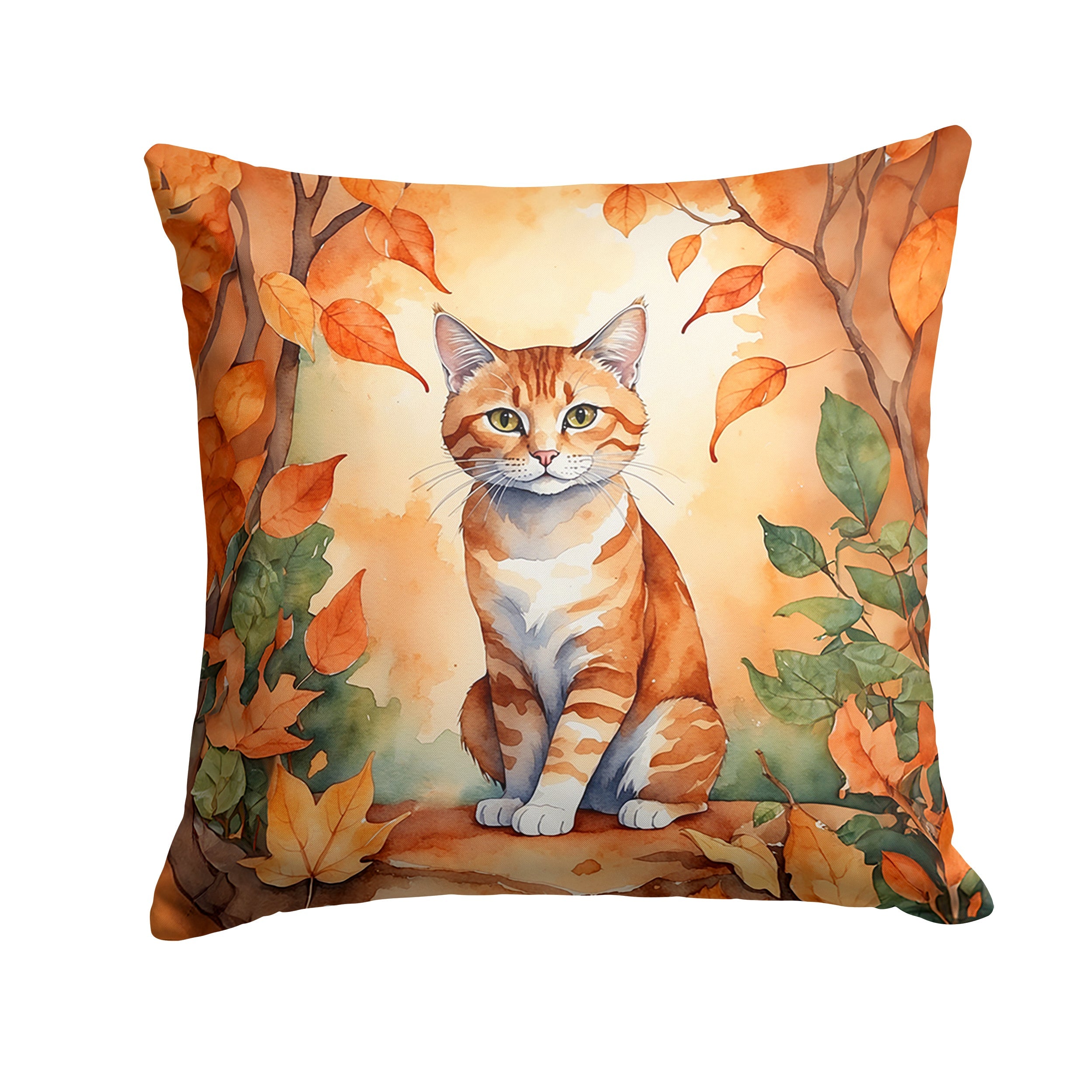 Suphalak Cat in Fall Leaves Decorative Throw Pillow 14x14 Indoor Outdoor Accent Cushion, Fabric Cover with Insert for Sofa, Bed, Porch & Living Room