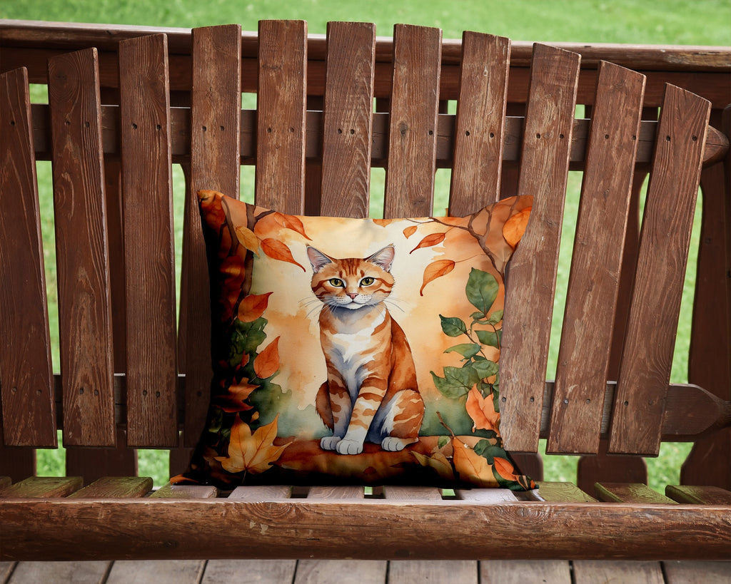 Suphalak Cat in Fall Leaves Decorative Throw Pillow 14x14 Indoor Outdoor Accent Cushion, Fabric Cover with Insert for Sofa, Bed, Porch & Living Room