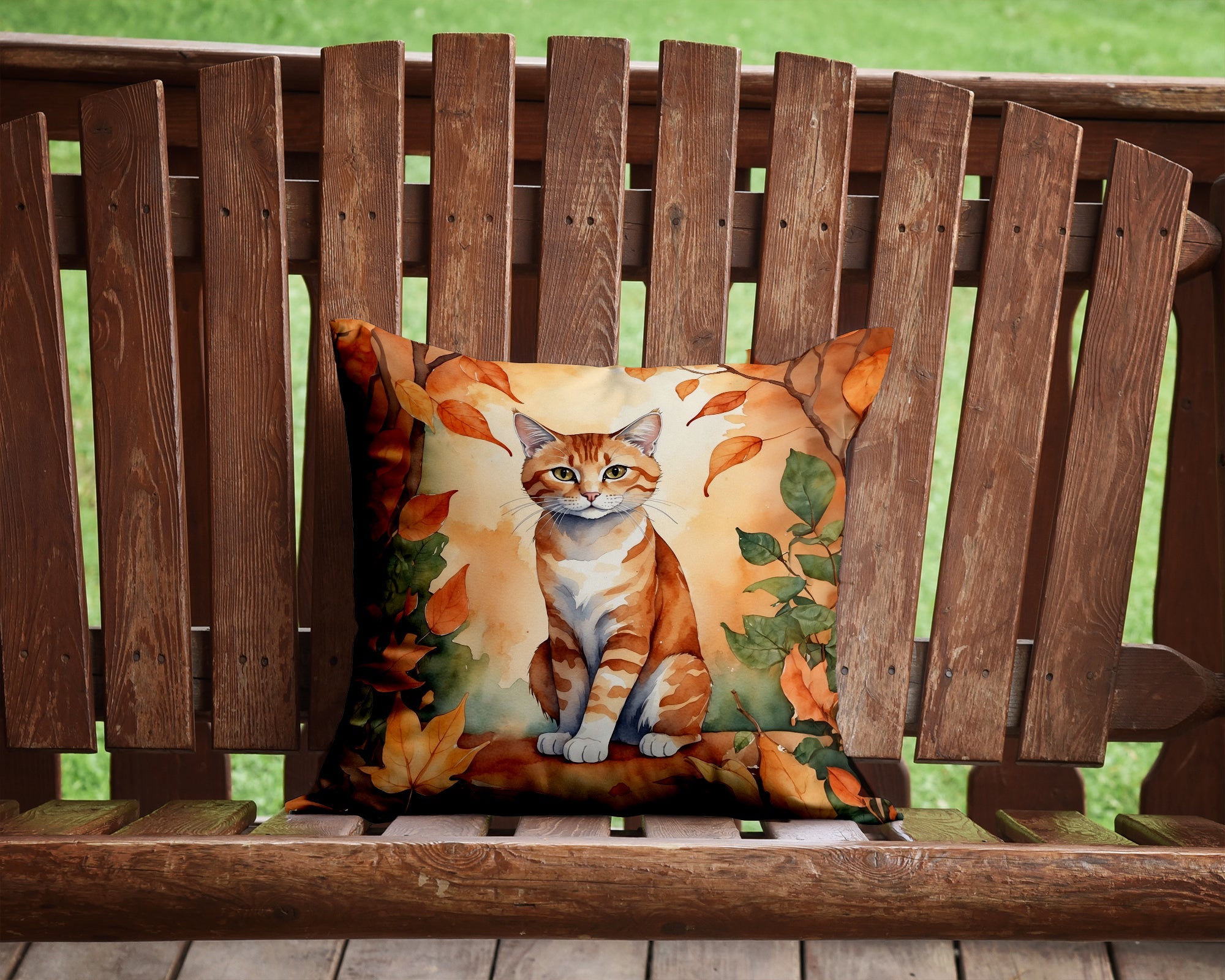 Suphalak Cat in Fall Leaves Decorative Throw Pillow 14x14 Indoor Outdoor Accent Cushion, Fabric Cover with Insert for Sofa, Bed, Porch & Living Room