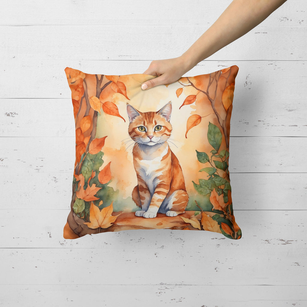 Suphalak Cat in Fall Leaves Decorative Throw Pillow 18x18 Indoor Outdoor Accent Cushion, Fabric Cover with Insert for Sofa, Bed, Porch & Living Room