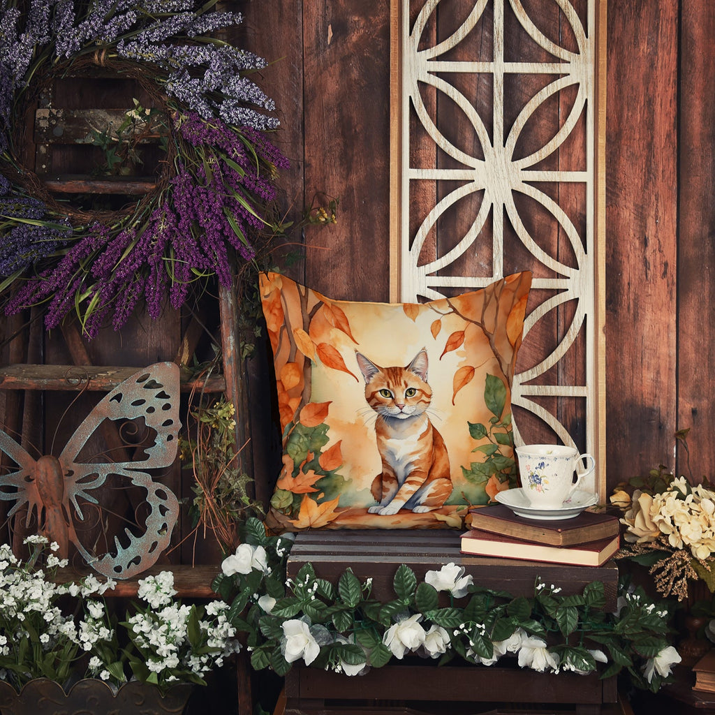 Suphalak Cat in Fall Leaves Decorative Throw Pillow 18x18 Indoor Outdoor Accent Cushion, Fabric Cover with Insert for Sofa, Bed, Porch & Living Room