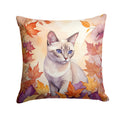 Thai Lilac Cat in Fall Leaves Decorative Throw Pillow 14x14 Indoor Outdoor Accent Cushion, Fabric Cover with Insert for Sofa, Bed, Porch & Living Room