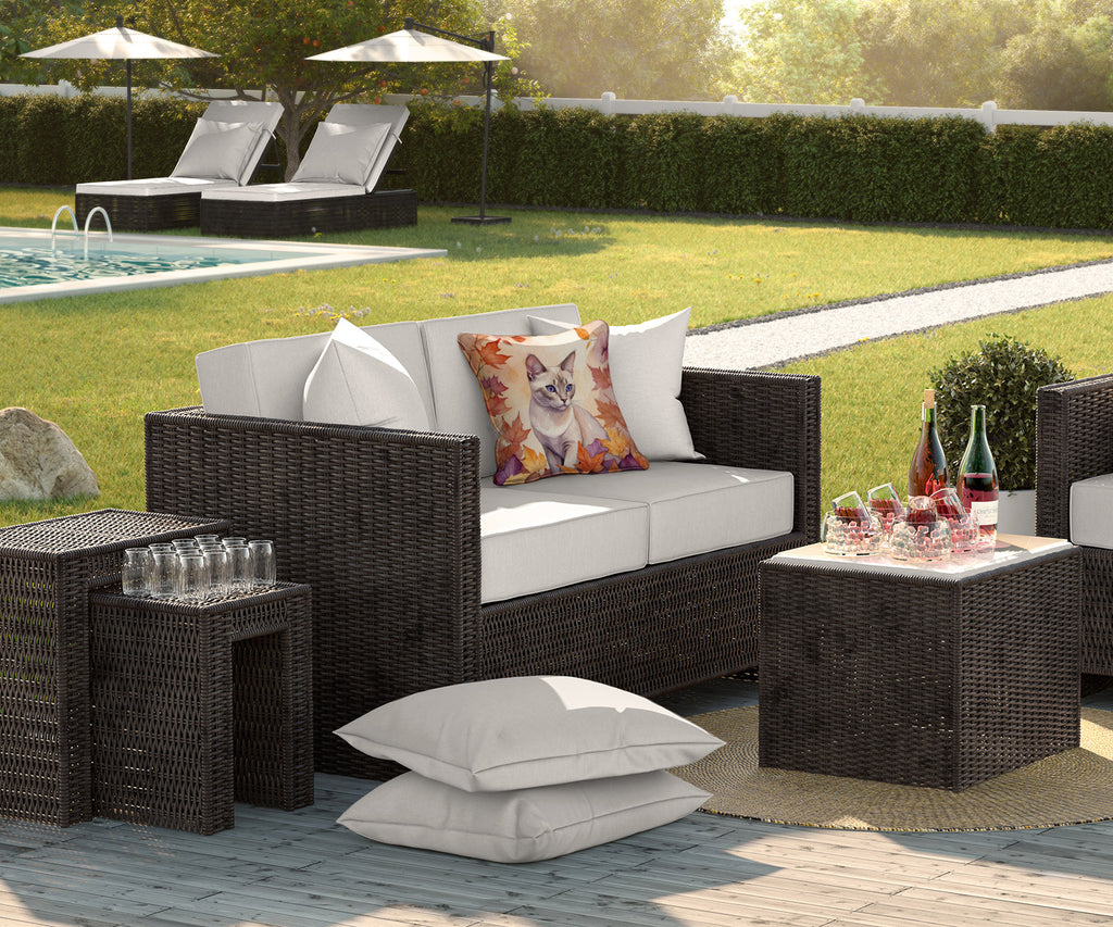 Thai Lilac Cat in Fall Leaves Decorative Throw Pillow 18x18 Indoor Outdoor Accent Cushion, Fabric Cover with Insert for Sofa, Bed, Porch & Living Room