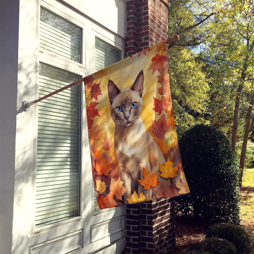 Tonkinese Cat in Fall Leaves House Flag 28x40 Porch Sleeve Pole Decorative Outside Yard Banner Artwork Wall Hanging, Polyester