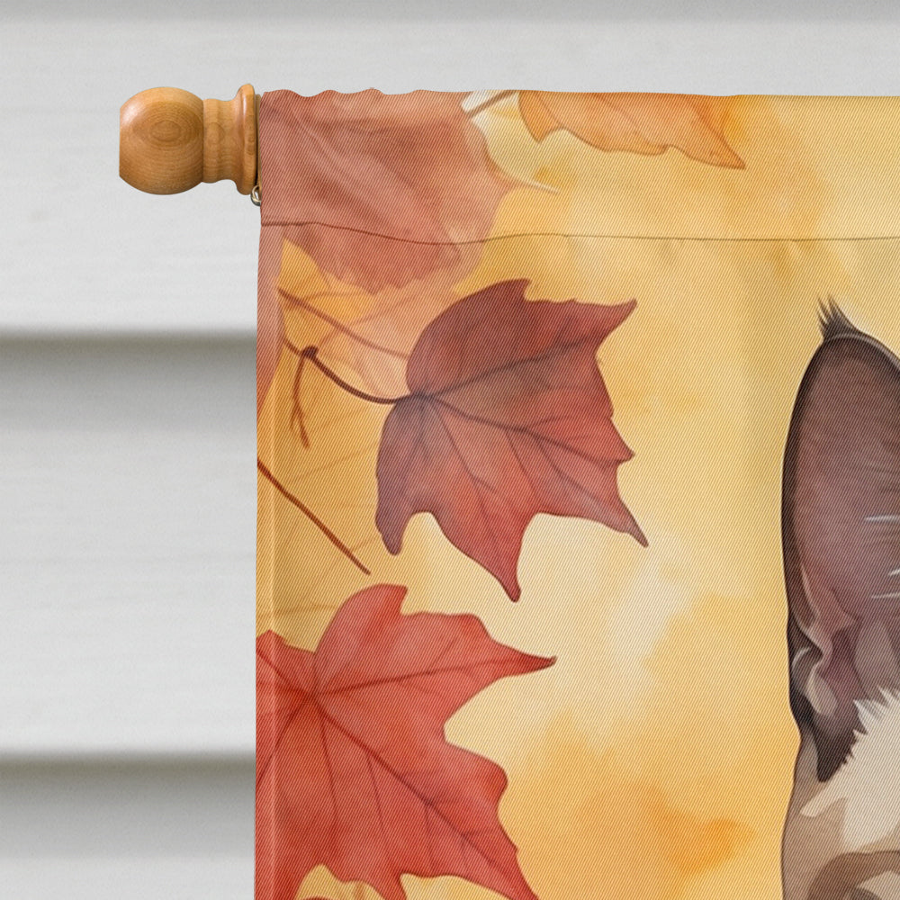 Tonkinese Cat in Fall Leaves House Flag 28x40 Porch Sleeve Pole Decorative Outside Yard Banner Artwork Wall Hanging, Polyester