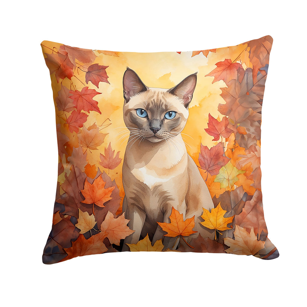 Tonkinese Cat in Fall Leaves Decorative Throw Pillow 14x14 Indoor Outdoor Accent Cushion, Fabric Cover with Insert for Sofa, Bed, Porch & Living Room