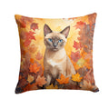 Tonkinese Cat in Fall Leaves Decorative Throw Pillow 14x14 Indoor Outdoor Accent Cushion, Fabric Cover with Insert for Sofa, Bed, Porch & Living Room