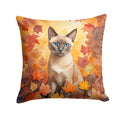 Tonkinese Cat in Fall Leaves Decorative Throw Pillow 18x18 Indoor Outdoor Accent Cushion, Fabric Cover with Insert for Sofa, Bed, Porch & Living Room