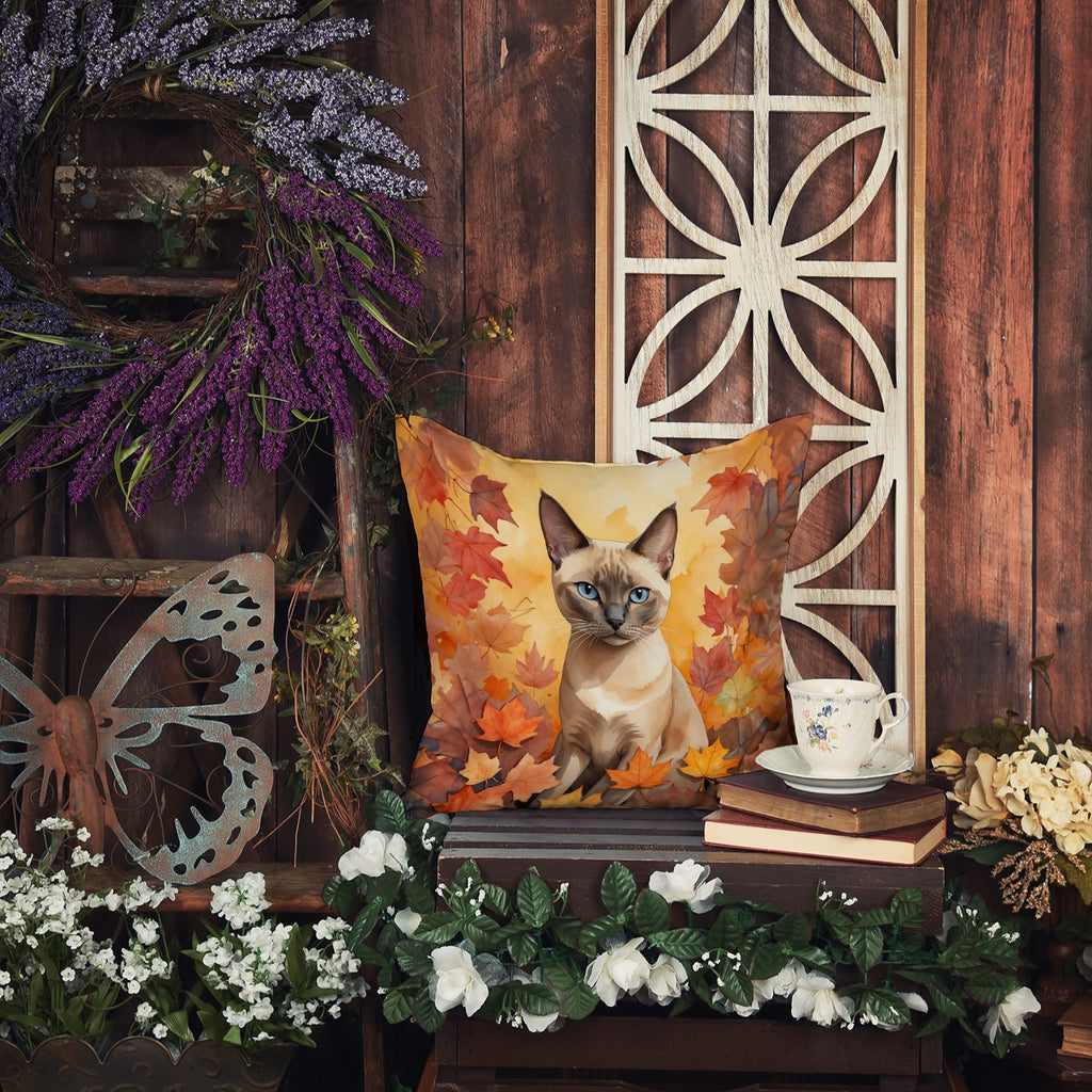 Tonkinese Cat in Fall Leaves Decorative Throw Pillow 18x18 Indoor Outdoor Accent Cushion, Fabric Cover with Insert for Sofa, Bed, Porch & Living Room