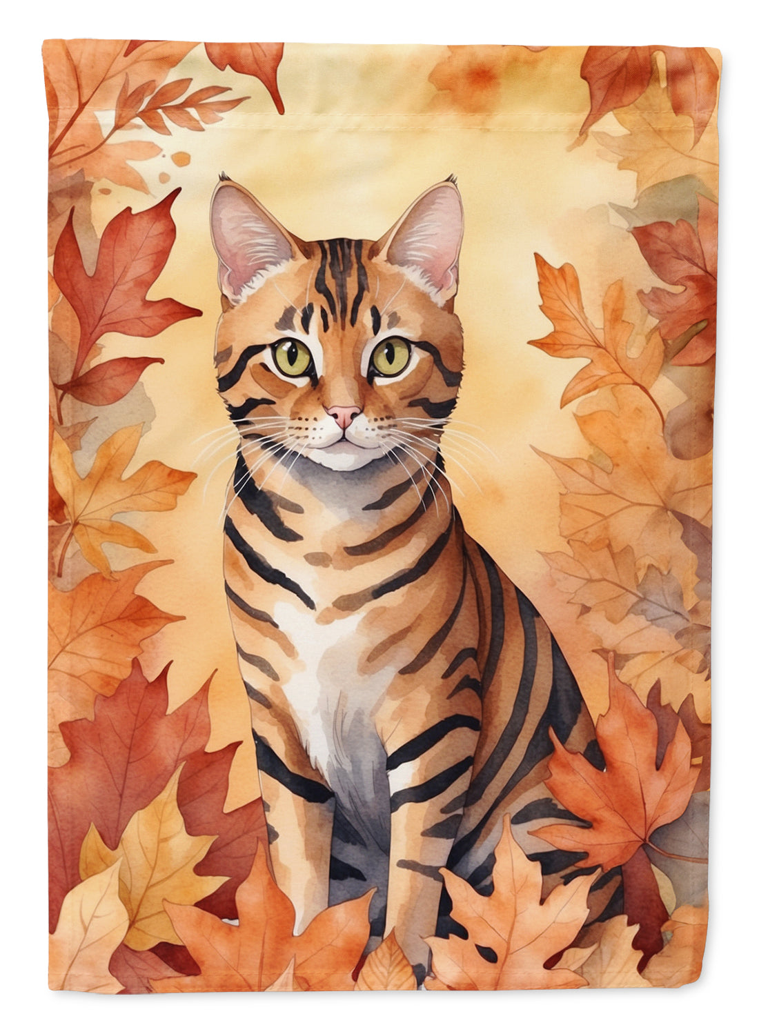 Toyger Cat in Fall Leaves House Flag 28x40 Porch Sleeve Pole Decorative Outside Yard Banner Artwork Wall Hanging, Polyester