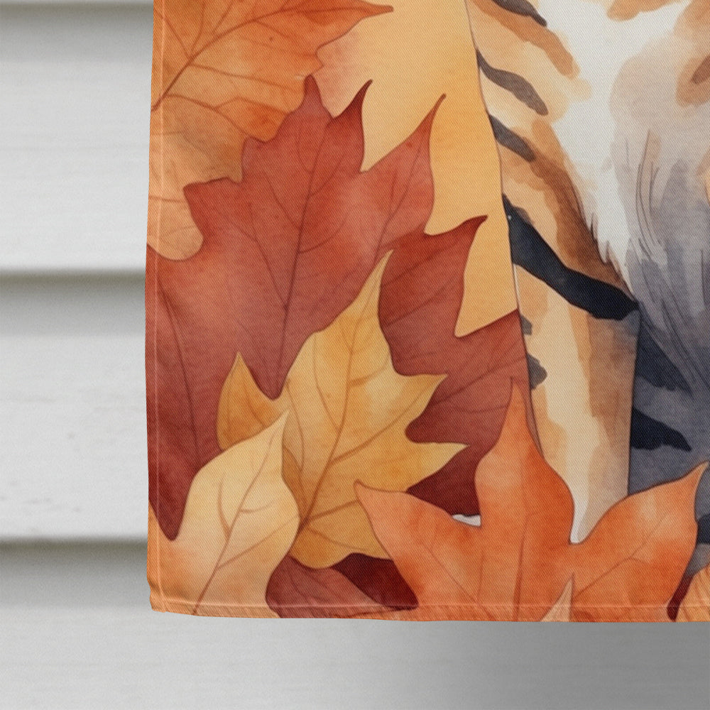 Toyger Cat in Fall Leaves House Flag 28x40 Porch Sleeve Pole Decorative Outside Yard Banner Artwork Wall Hanging, Polyester