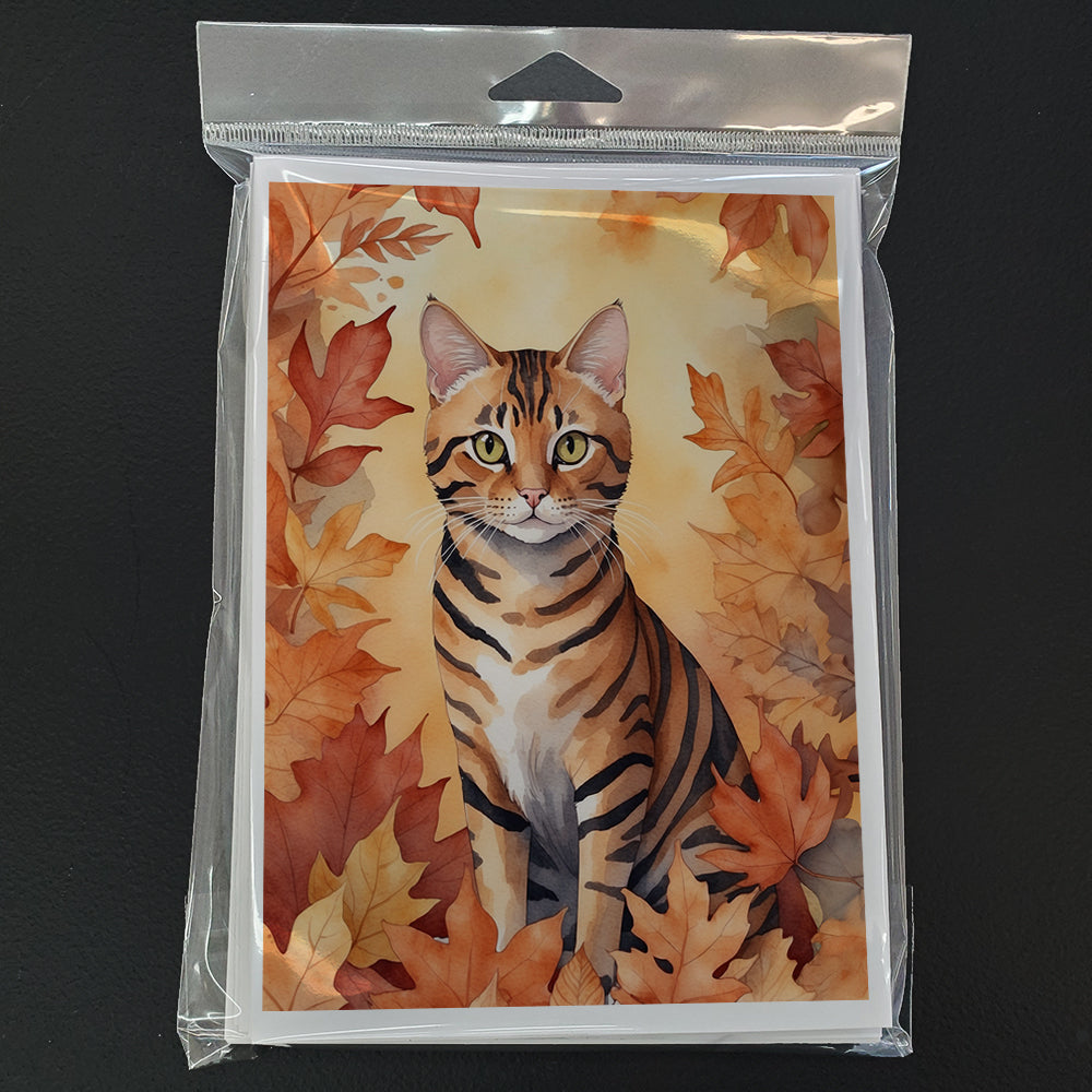 Toyger Cat in Fall Leaves Greeting Cards Pack of 8 Blank Cards with Envelopes Whimsical A7 Size 5x7