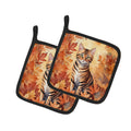 Toyger Cat in Fall Leaves Pot Holder Set of 2 Heat Resistant Quilted Hot Pads 7.5 x 7.5 Inch, Insulated Kitchen Trivets for Cooking & Baking