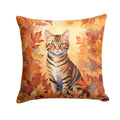 Toyger Cat in Fall Leaves Decorative Throw Pillow 14x14 Indoor Outdoor Accent Cushion, Fabric Cover with Insert for Sofa, Bed, Porch & Living Room