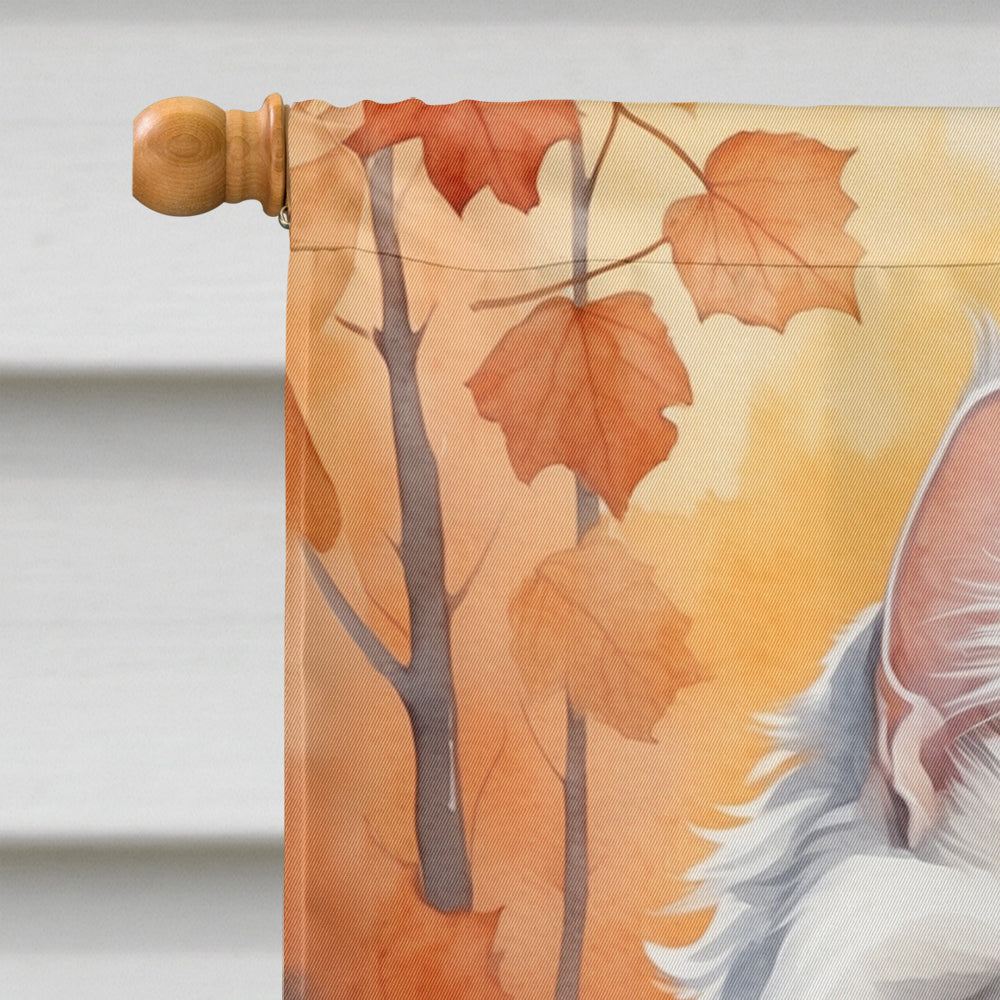 Turkish Angora Cat in Fall Leaves House Flag 28x40 Porch Sleeve Pole Decorative Outside Yard Banner Artwork Wall Hanging, Polyester