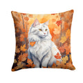 Turkish Angora Cat in Fall Leaves Decorative Throw Pillow 14x14 Indoor Outdoor Accent Cushion, Fabric Cover with Insert for Sofa, Bed, Porch & Living Room
