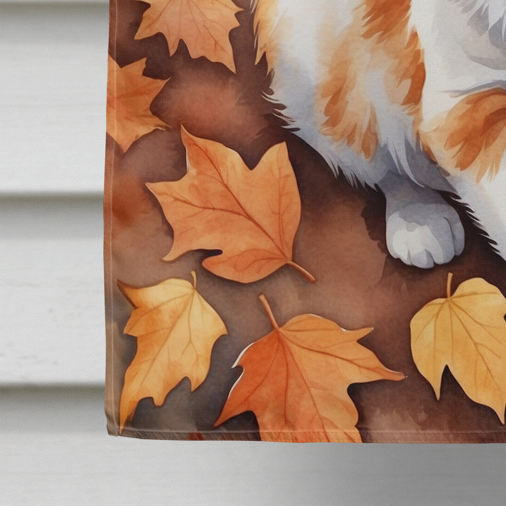 Turkish Van Cat in Fall Leaves House Flag 28x40 Porch Sleeve Pole Decorative Outside Yard Banner Artwork Wall Hanging, Polyester