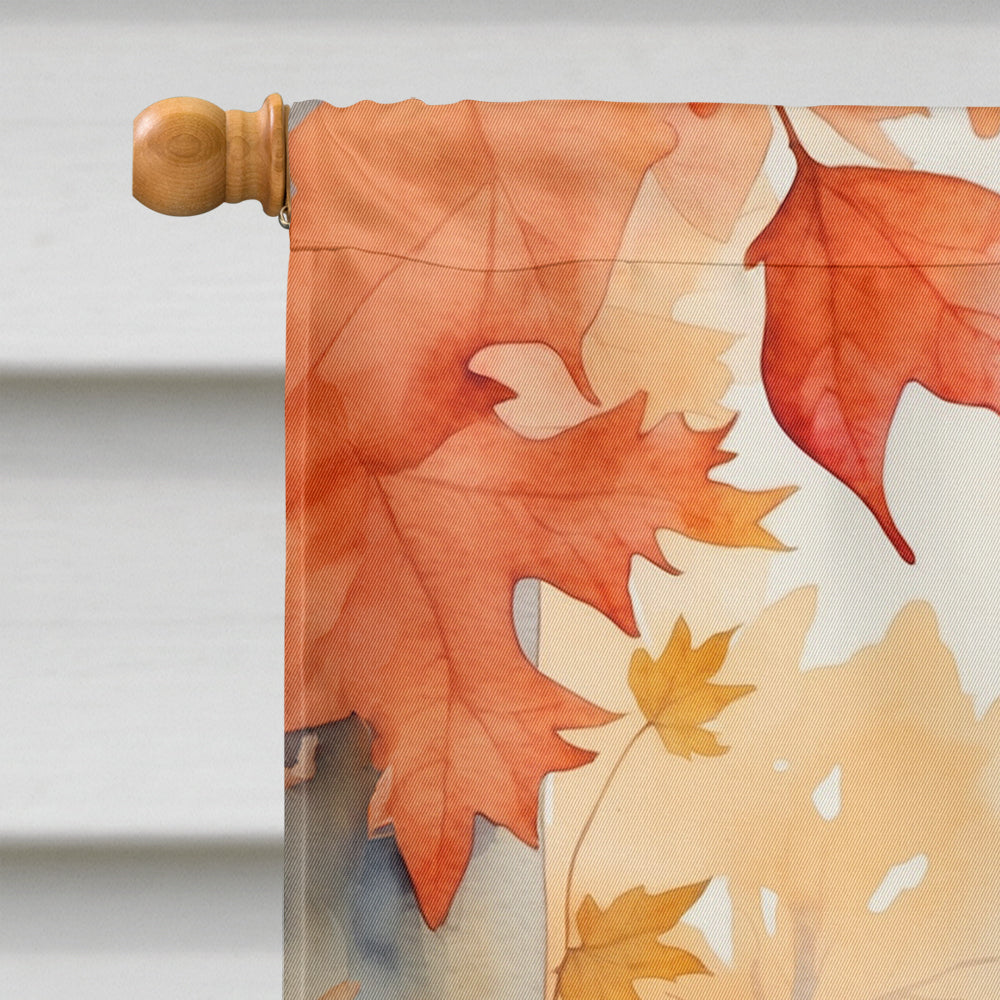 Ural Rex Cat in Fall Leaves House Flag 28x40 Porch Sleeve Pole Decorative Outside Yard Banner Artwork Wall Hanging, Polyester