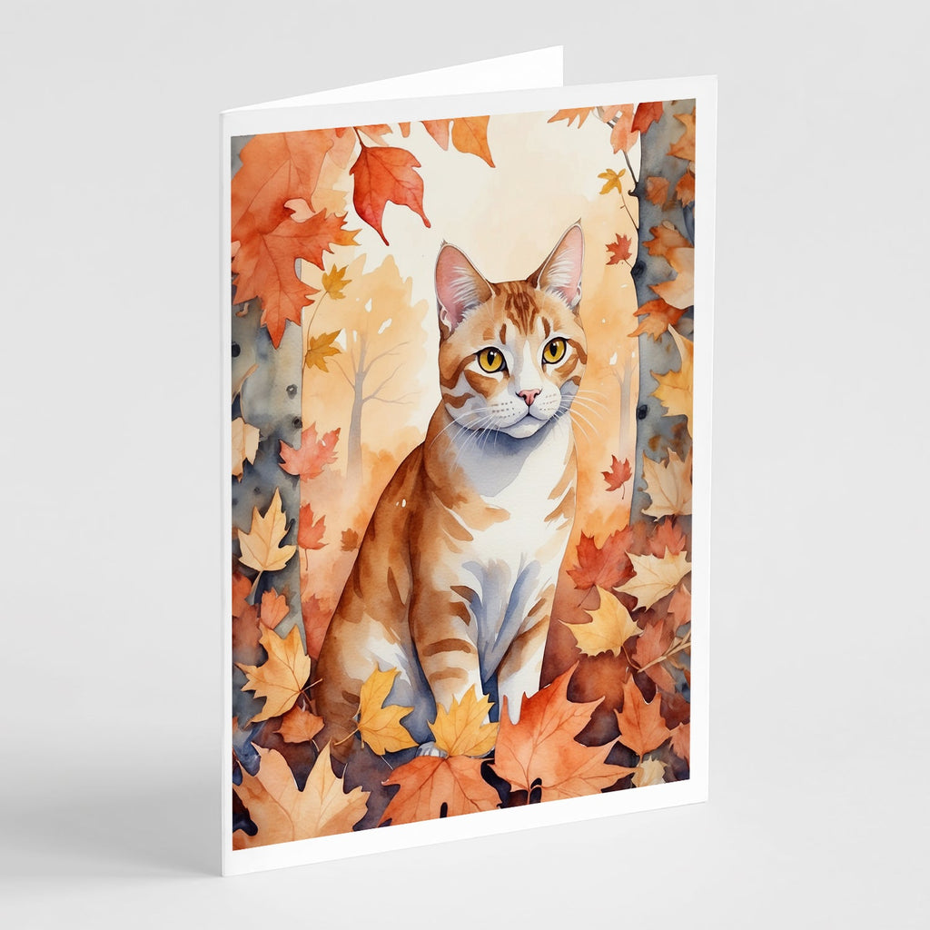 Ural Rex Cat in Fall Leaves Greeting Cards Pack of 8 Blank Cards with Envelopes Whimsical A7 Size 5x7