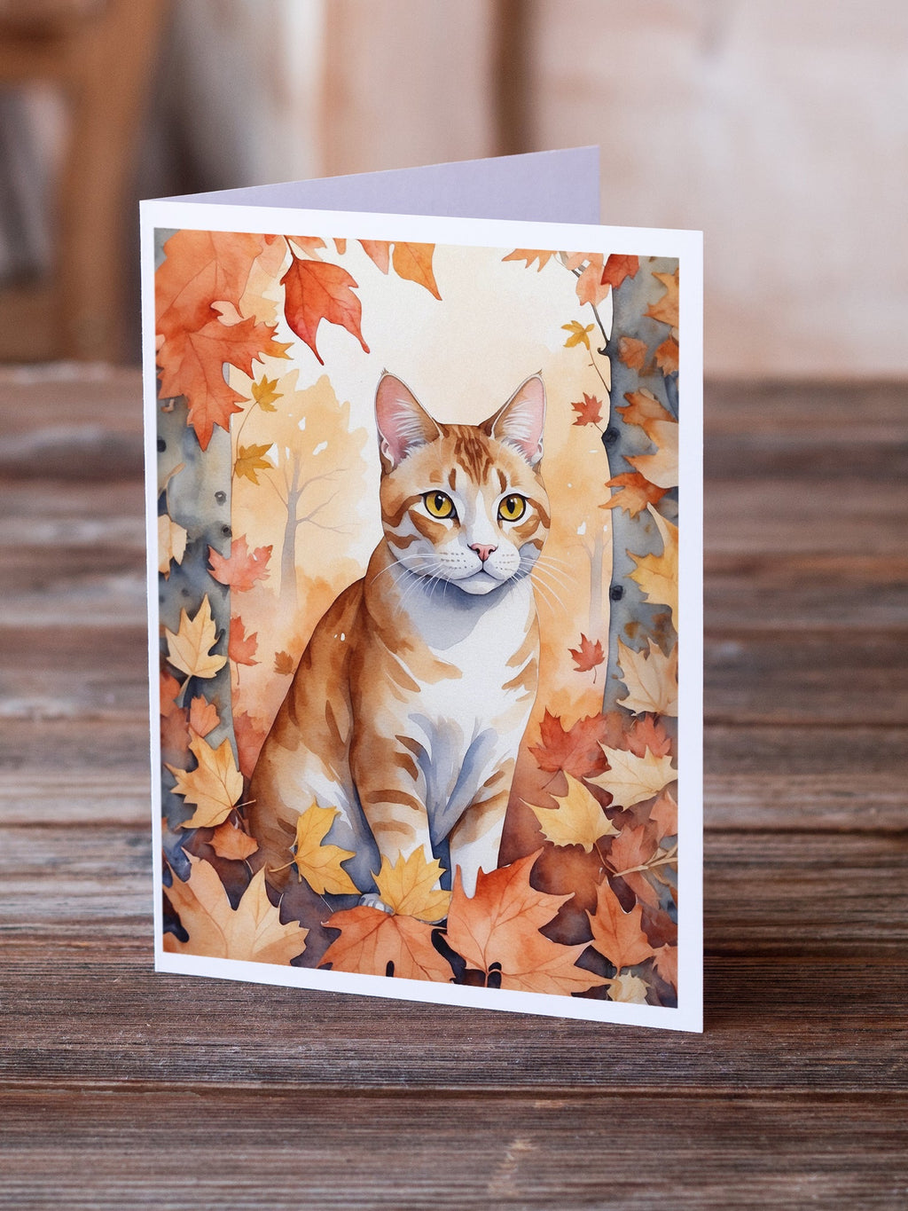 Ural Rex Cat in Fall Leaves Greeting Cards Pack of 8 Blank Cards with Envelopes Whimsical A7 Size 5x7