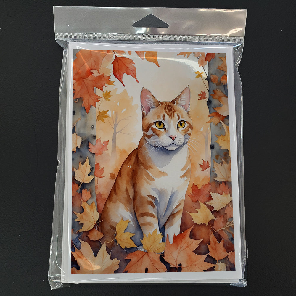 Ural Rex Cat in Fall Leaves Greeting Cards Pack of 8 Blank Cards with Envelopes Whimsical A7 Size 5x7