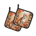 Ural Rex Cat in Fall Leaves Pot Holder Set of 2 Heat Resistant Quilted Hot Pads 7.5 x 7.5 Inch, Insulated Kitchen Trivets for Cooking & Baking