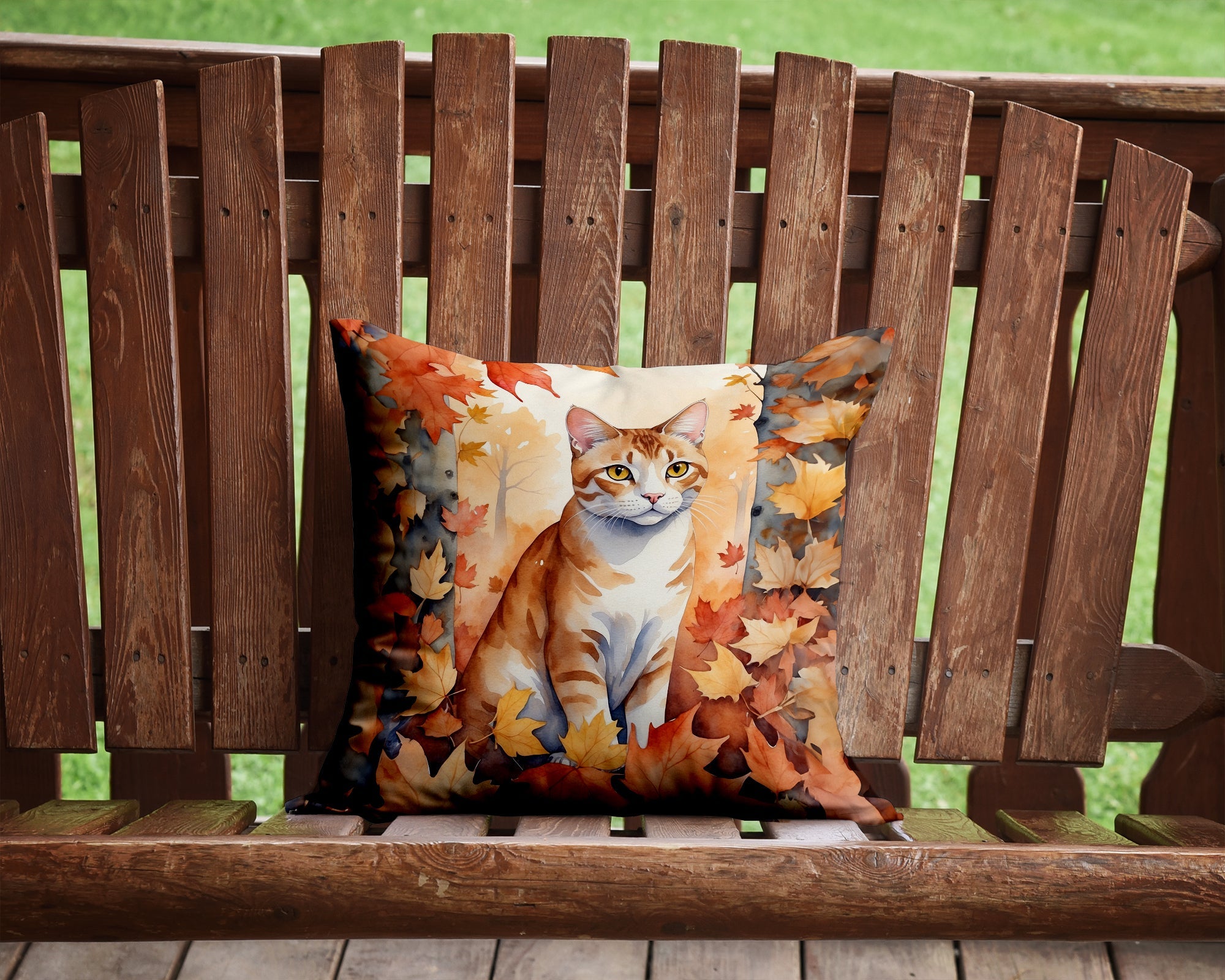 Ural Rex Cat in Fall Leaves Decorative Throw Pillow 14x14 Indoor Outdoor Accent Cushion, Fabric Cover with Insert for Sofa, Bed, Porch & Living Room