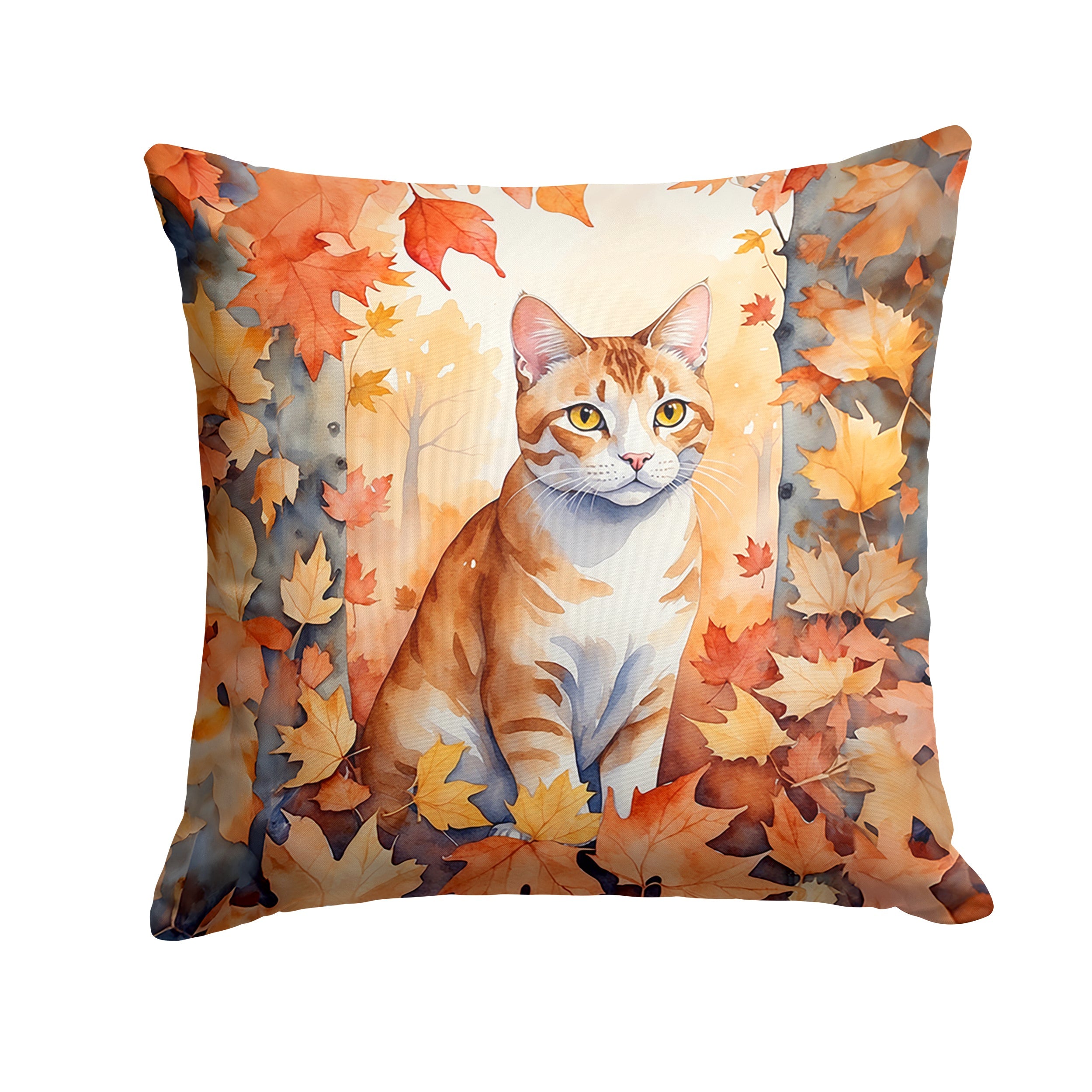 Ural Rex Cat in Fall Leaves Decorative Throw Pillow 18x18 Indoor Outdoor Accent Cushion, Fabric Cover with Insert for Sofa, Bed, Porch & Living Room
