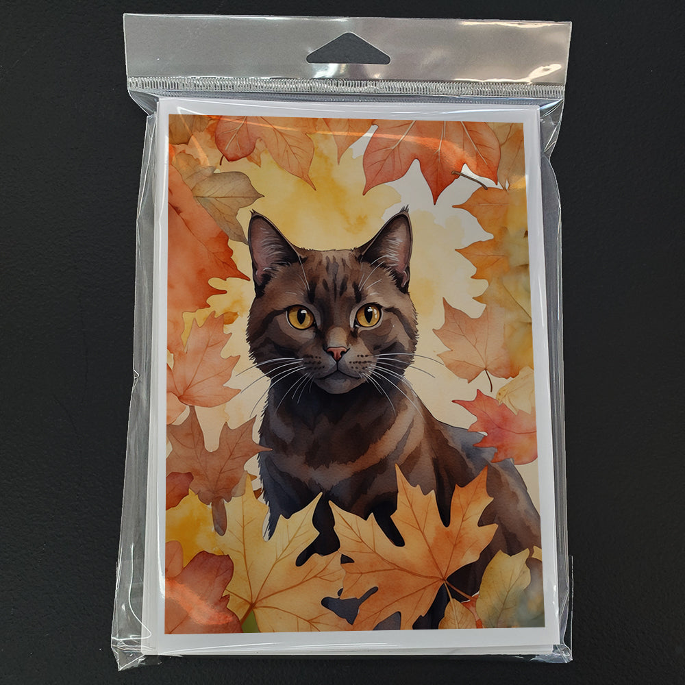 York Chocolate Cat in Fall Leaves Greeting Cards Pack of 8 Blank Cards with Envelopes Whimsical A7 Size 5x7