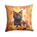 York Chocolate Cat in Fall Leaves Decorative Throw Pillow 18x18 Indoor Outdoor Accent Cushion, Fabric Cover with Insert for Sofa, Bed, Porch & Living Room