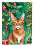 Abyssinian Cat By the Christmas Tree House Flag 28x40 Porch Sleeve Pole Decorative Outside Yard Banner Artwork Wall Hanging, Polyester