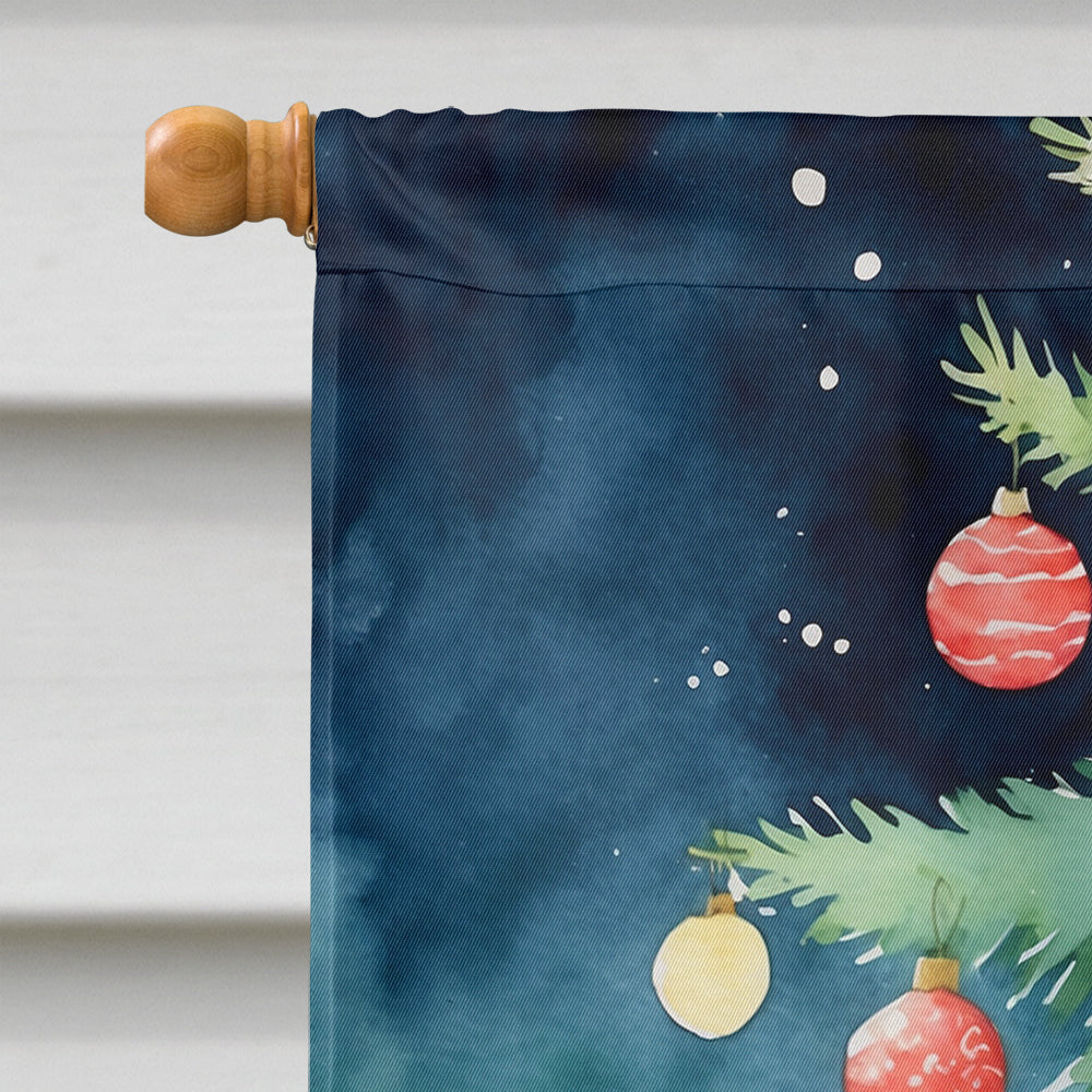 Aegean Cat By the Christmas Tree House Flag 28x40 Porch Sleeve Pole Decorative Outside Yard Banner Artwork Wall Hanging, Polyester