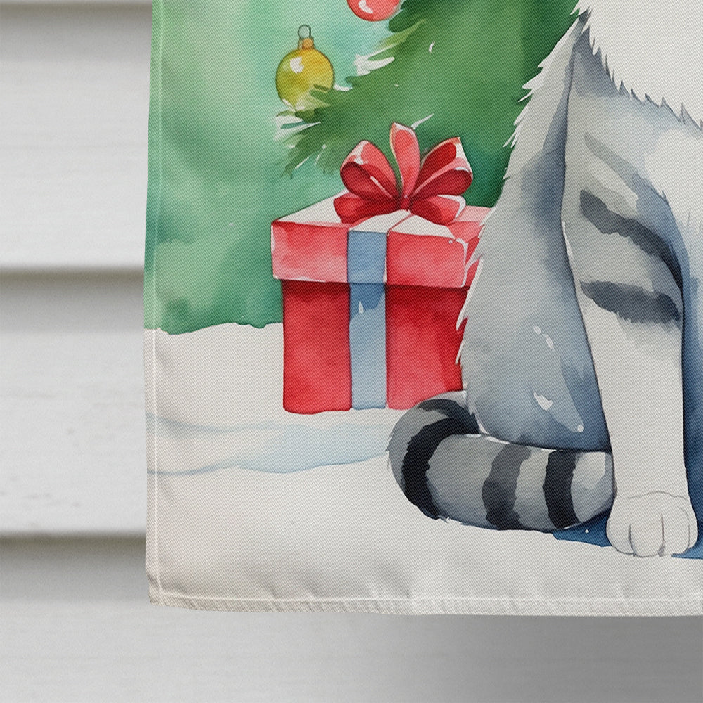 Aegean Cat By the Christmas Tree House Flag 28x40 Porch Sleeve Pole Decorative Outside Yard Banner Artwork Wall Hanging, Polyester