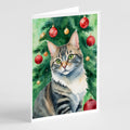 American Bobtail Cat By the Christmas Tree Greeting Cards Pack of 8 Blank Cards with Envelopes Whimsical A7 Size 5x7