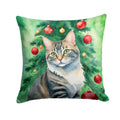 American Bobtail Cat By the Christmas Tree Decorative Throw Pillow 14x14 Indoor Outdoor Accent Cushion, Fabric Cover with Insert for Sofa, Bed, Porch & Living Room