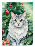 American Curl Cat By the Christmas Tree House Flag 28x40 Porch Sleeve Pole Decorative Outside Yard Banner Artwork Wall Hanging, Polyester