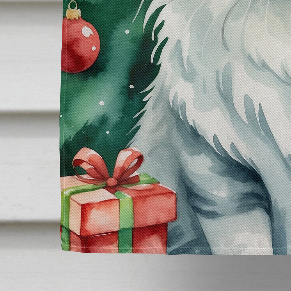 American Curl Cat By the Christmas Tree House Flag 28x40 Porch Sleeve Pole Decorative Outside Yard Banner Artwork Wall Hanging, Polyester