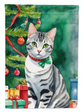 American Shorthair Cat By the Christmas Tree House Flag 28x40 Porch Sleeve Pole Decorative Outside Yard Banner Artwork Wall Hanging, Polyester