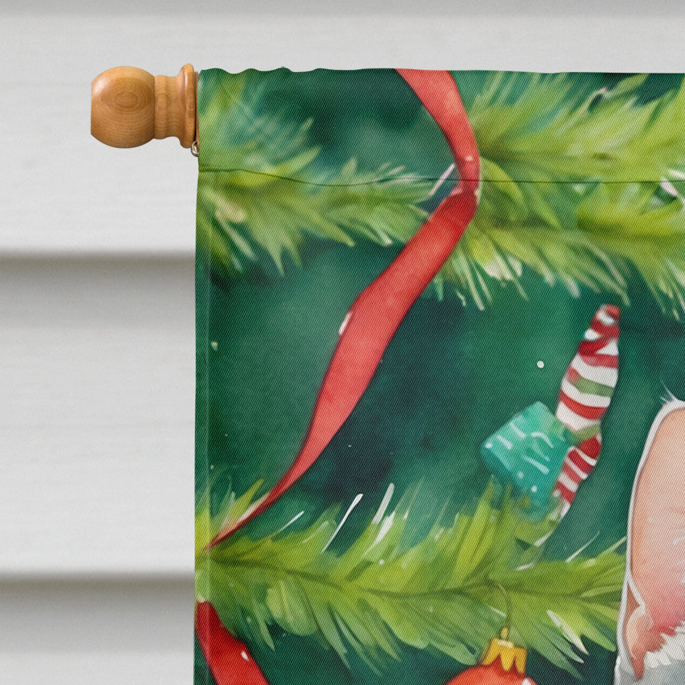 American Shorthair Cat By the Christmas Tree House Flag 28x40 Porch Sleeve Pole Decorative Outside Yard Banner Artwork Wall Hanging, Polyester
