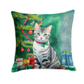 American Shorthair Cat By the Christmas Tree Decorative Throw Pillow 14x14 Indoor Outdoor Accent Cushion, Fabric Cover with Insert for Sofa, Bed, Porch & Living Room