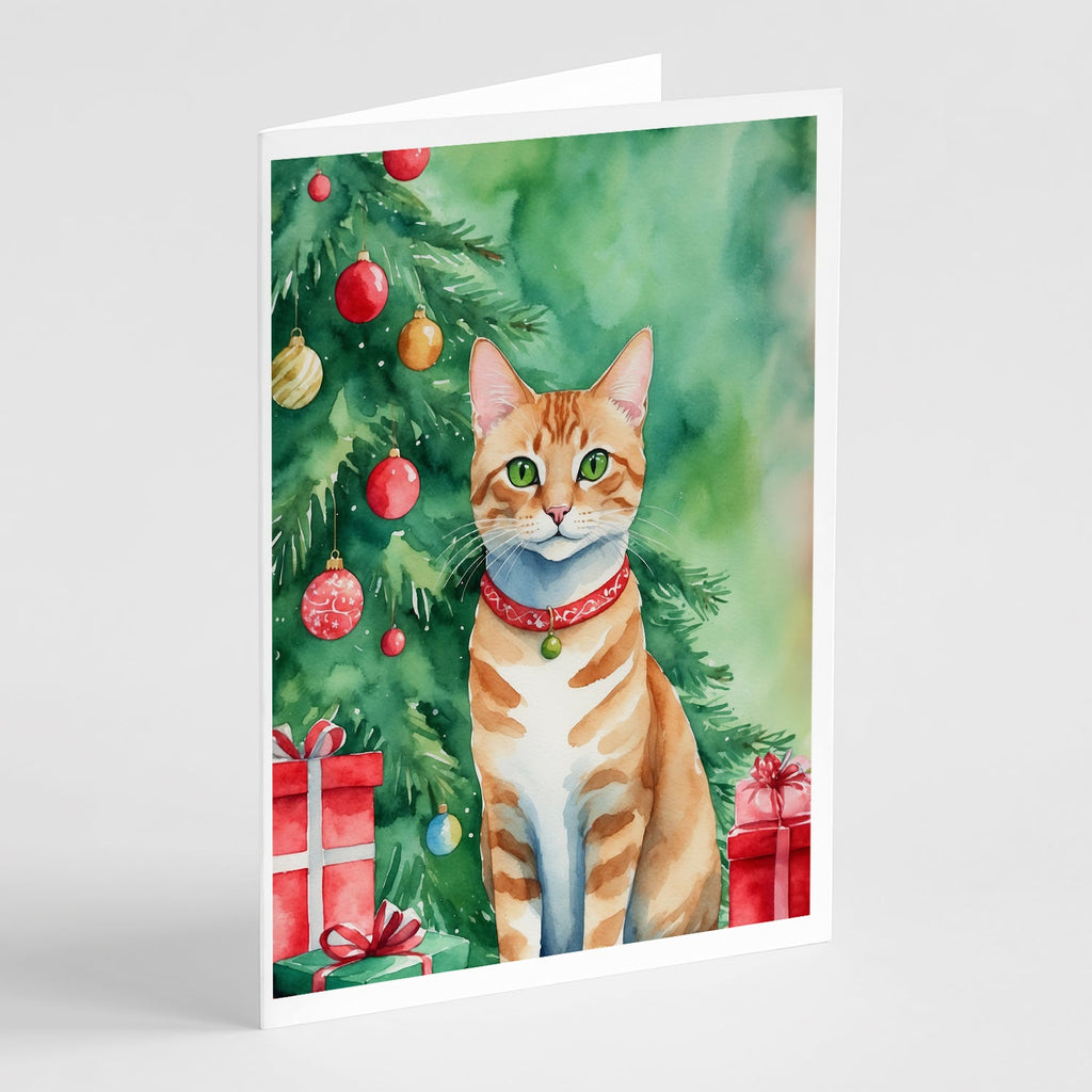 Arabian Mau Cat By the Christmas Tree Greeting Cards Pack of 8 Blank Cards with Envelopes Whimsical A7 Size 5x7