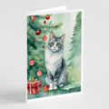 Australian Mist Cat By the Christmas Tree Greeting Cards Pack of 8 Blank Cards with Envelopes Whimsical A7 Size 5x7
